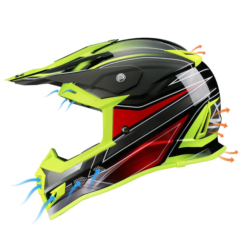 GLX GX23 Dirt Bike/Motocross Helmet - Sear Yellow, X-Large - DOT Approved - Image 3